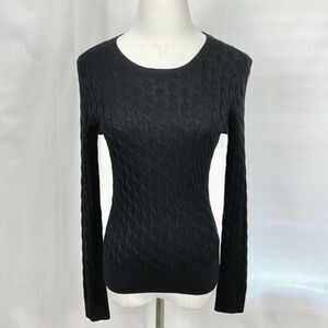 Talbots Black Sparkly Sweater Cable Knit Pullover Scoop Neck Sz Small Petite